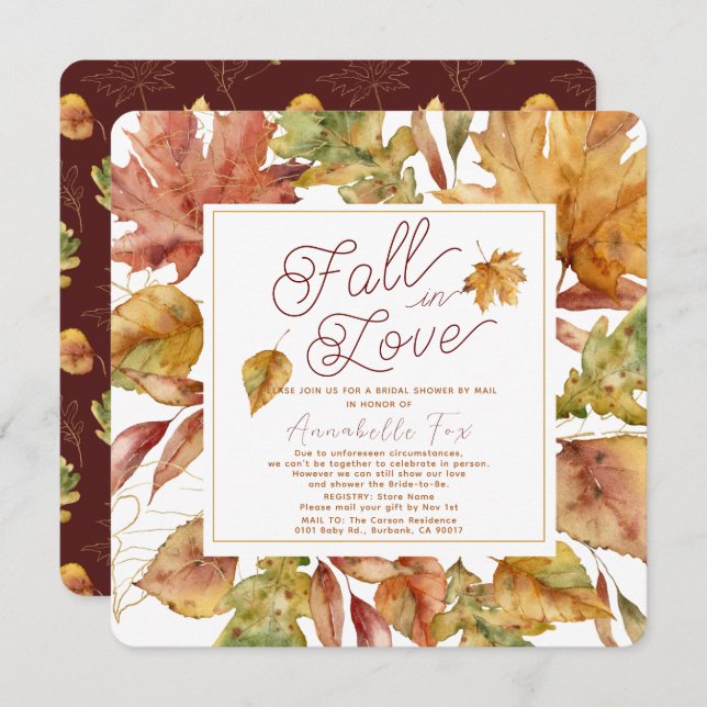 Fall in Love Fall Leaves Bridal Shower by Mail Invitation (Front/Back)