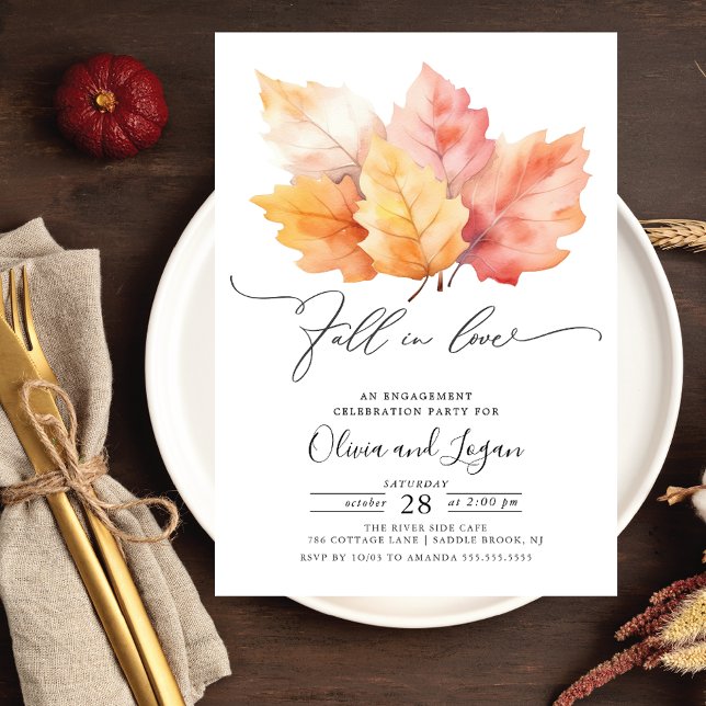 Fall In Love Fall Leaves Engagement Party Invitation (Creator Uploaded)