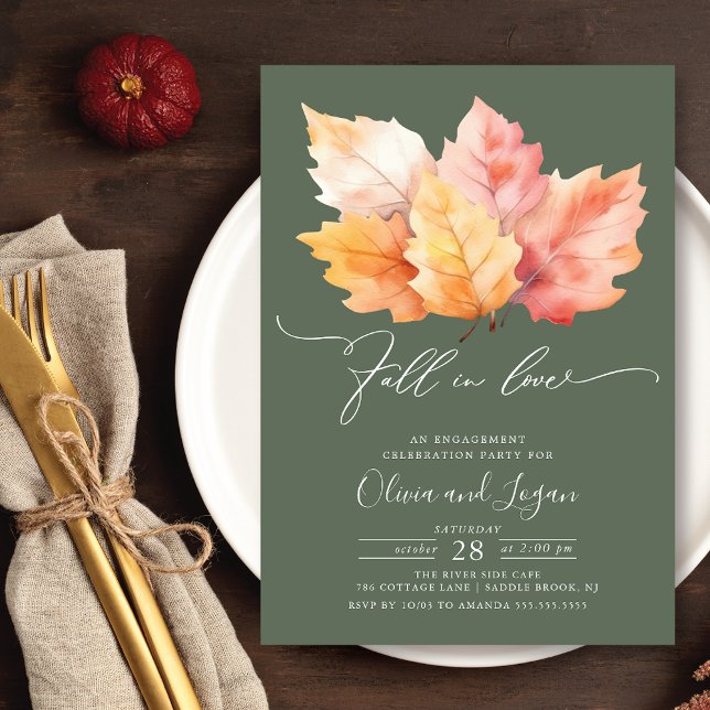 Fall In Love Fall Leaves Engagement Party Invitation (Creator Uploaded)