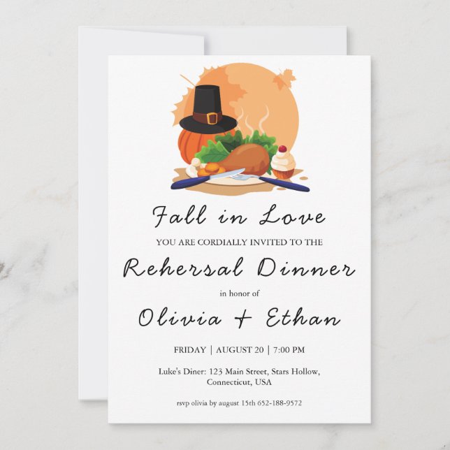fall in love fall rehearsal dinner invitations (Front)