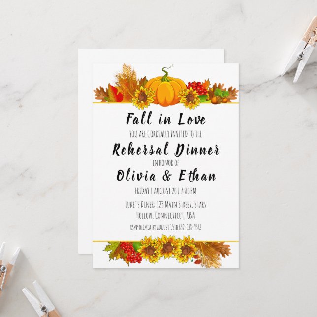 fall in love fall rehearsal dinner invitations (Front/Back In Situ)