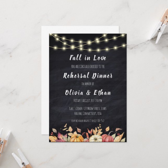 fall in love fall rehearsal dinner invitations (Front/Back In Situ)