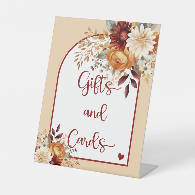 FALL IN LOVE FLORAL ARCH BRIDAL SHOWER GIFTS&CARDS PEDESTAL SIGN (Front)