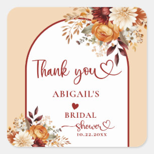 FALL IN LOVE FLORAL ARCH BRIDAL SHOWER SQUARE STICKER