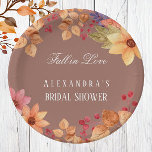 Fall in Love Floral Autumn Bridal Shower Paper Plate