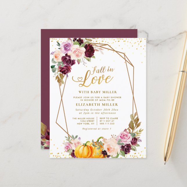 fall in love floral baby shower invitation (Front/Back In Situ)