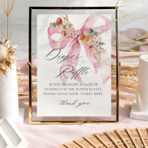 Fall in Love Floral Bow Baby Shower Diaper Raffle Poster