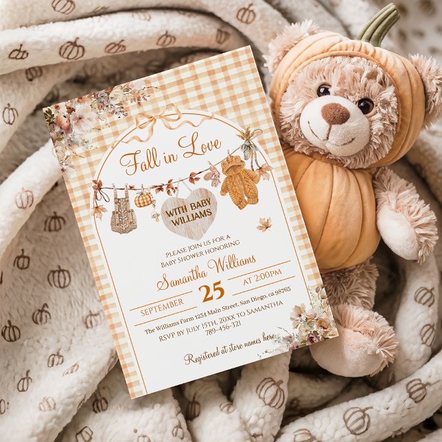 Fall in Love Floral Bow Modern Fall Baby Shower Invitation (Creator Uploaded)