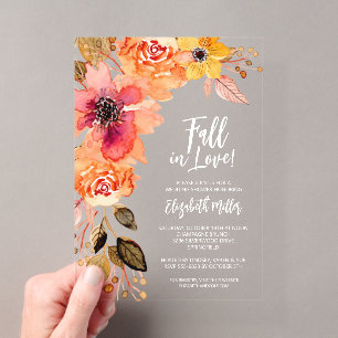 Fall in Love Floral Bridal Shower Acrylic Invitations