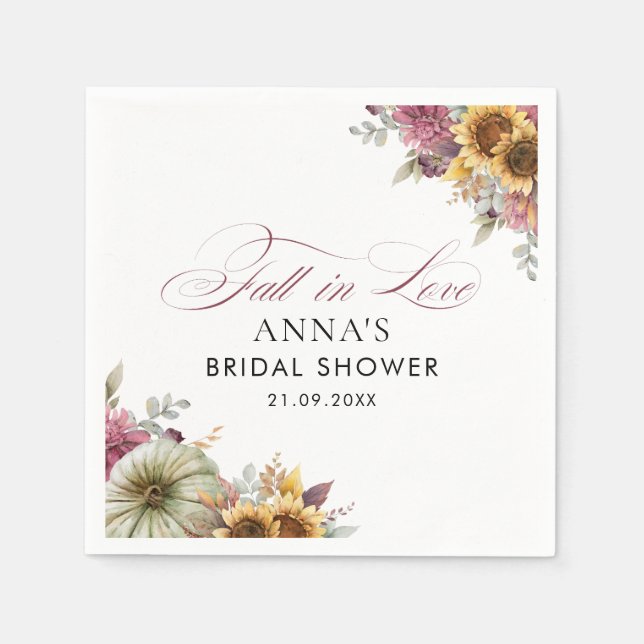 Fall In Love Floral Bridal Shower Napkin (Front)