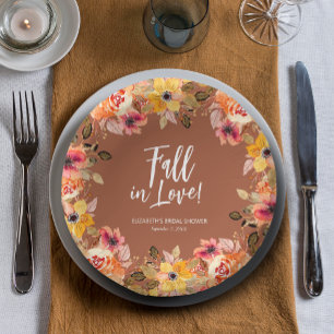 Fall in Love Floral Bridal Shower Terracotta Paper Plate