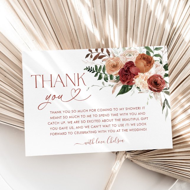 Fall in Love Floral Bridal Shower Thank You Card (Fall in Love Bridal Shower Thank You card with fall color flowers)