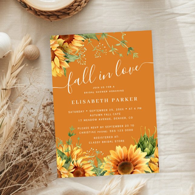 Fall in love floral burnt orange bridal shower invitation (Creator Uploaded)