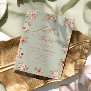 Fall in Love Floral Green Baby Shower Invitation