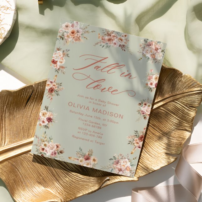 Fall in Love Floral Green Baby Shower Invitation (Creator Uploaded)