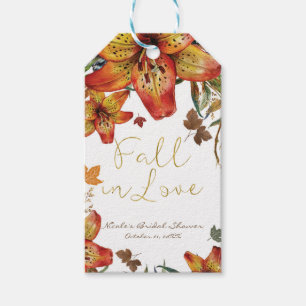 Fall In Love Floral Orange Lilies & Leaves Autumn Gift Tags