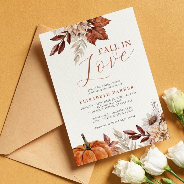 Fall in love floral pumpkin baby shower invitation (Creator Uploaded)