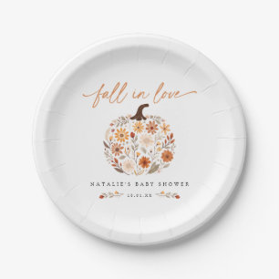 Fall In Love Floral Pumpkin Baby Shower Paper Plate