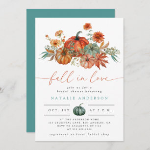 Fall in Love Floral Pumpkin Bridal Shower Invitation