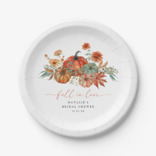 Fall in Love Floral Pumpkin Bridal Shower Paper Plate