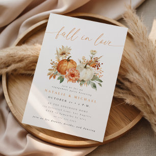 Fall in Love Floral Pumpkin Engagement Party Invitation