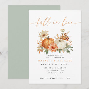 Fall in Love Floral Pumpkin Wedding Invitation