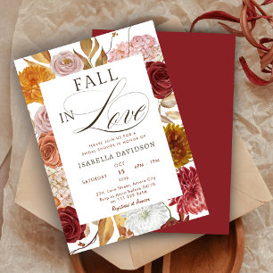 Fall in Love Floral Rust Autumn Bridal Shower Invitation