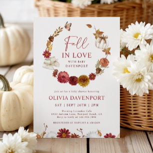 Fall in Love Floral Rustic Autumn Baby Shower Invitation
