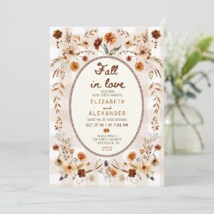 Fall in love floral rustic boho wedding invitation