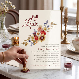 Fall in Love Floral rustic Bridal Shower Invitation