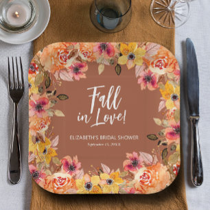 Fall in Love Floral Terracotta Bridal Shower Paper Plate
