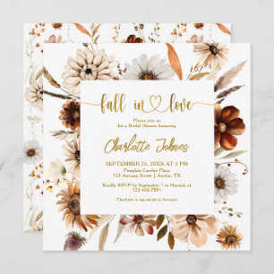 Fall In Love Floral Terracotta Gold Bridal Shower Invitation