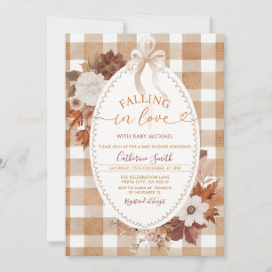 Fall in love Flowers Baby shower Gingham Invitation