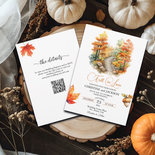 Fall in Love Forest in the Fall QR Code Wedding Invitation (Creator Uploaded)