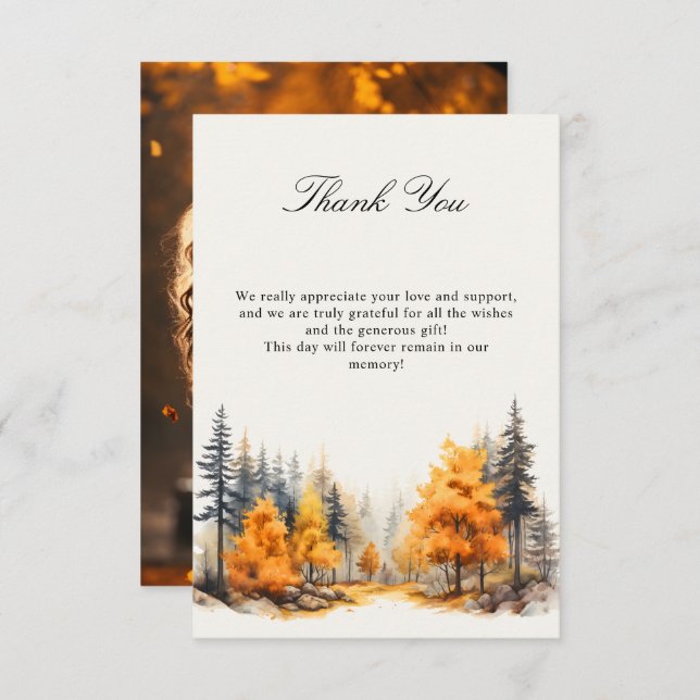 Fall in love Forest wedding Photo Thank You Card (Front/Back)