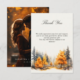 Fall in love Forest wedding Photo Thank You Card