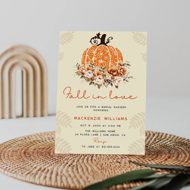 Fall In Love Fumpkin Autumn Floral Bridal Shower Invitation (Creator Uploaded)
