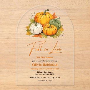 Fall in Love Gender Neutral Pumpkin Baby Shower Acrylic Invitations