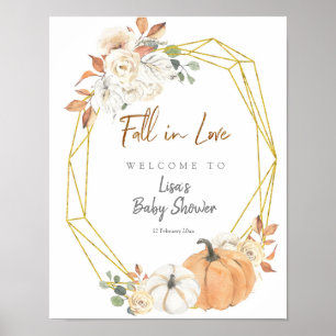 Fall in Love Geometric Floral Pumpkin Welcome Sign
