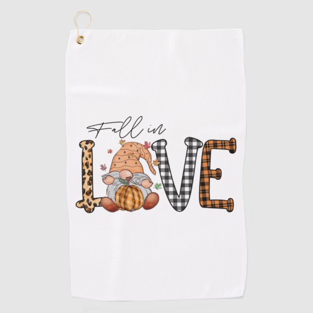 Fall In Love Gnome Fall Autumn Design   Golf Towel (Front)