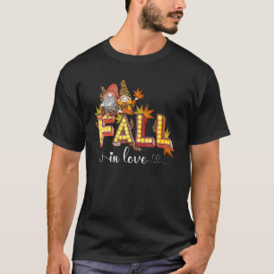 Fall In Love Gnome Leopard Plaid Pumpkin Thanksgiv T-Shirt