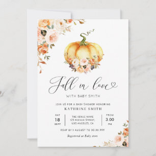 Fall in love gold blush floral baby shower invitation