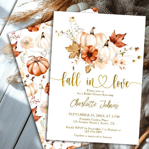 Fall In Love Gold Cream Pumpkin Bridal Shower Invitation