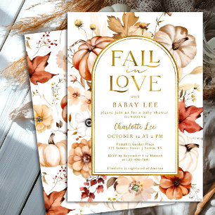 Fall in Love Gold Foil Arch Pumpkin Baby Shower Invitation
