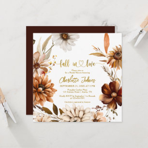 Fall In Love Gold Foil Boho Floral Bridal Shower Invitation