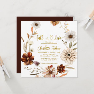 Fall In Love Gold Foil Neutral Boho Bridal Shower Invitation