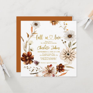 Fall In Love Gold Foil Terracotta Bridal Shower Invitation