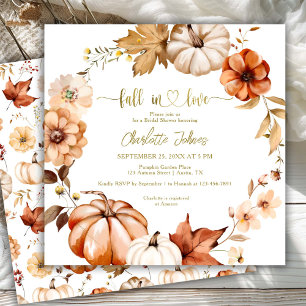 Fall In Love Gold Rust Wreath Floral Bridal Shower Invitation