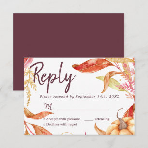 Fall in Love Golden Foliage Autumn Burgundy RSVP Invitation