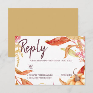 Fall in Love Golden Foliage Autumn Yellow RSVP Invitation